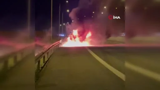 Kuzey Marmara Otoyolu’nda seyir halindeki otomobil alev alev yandı