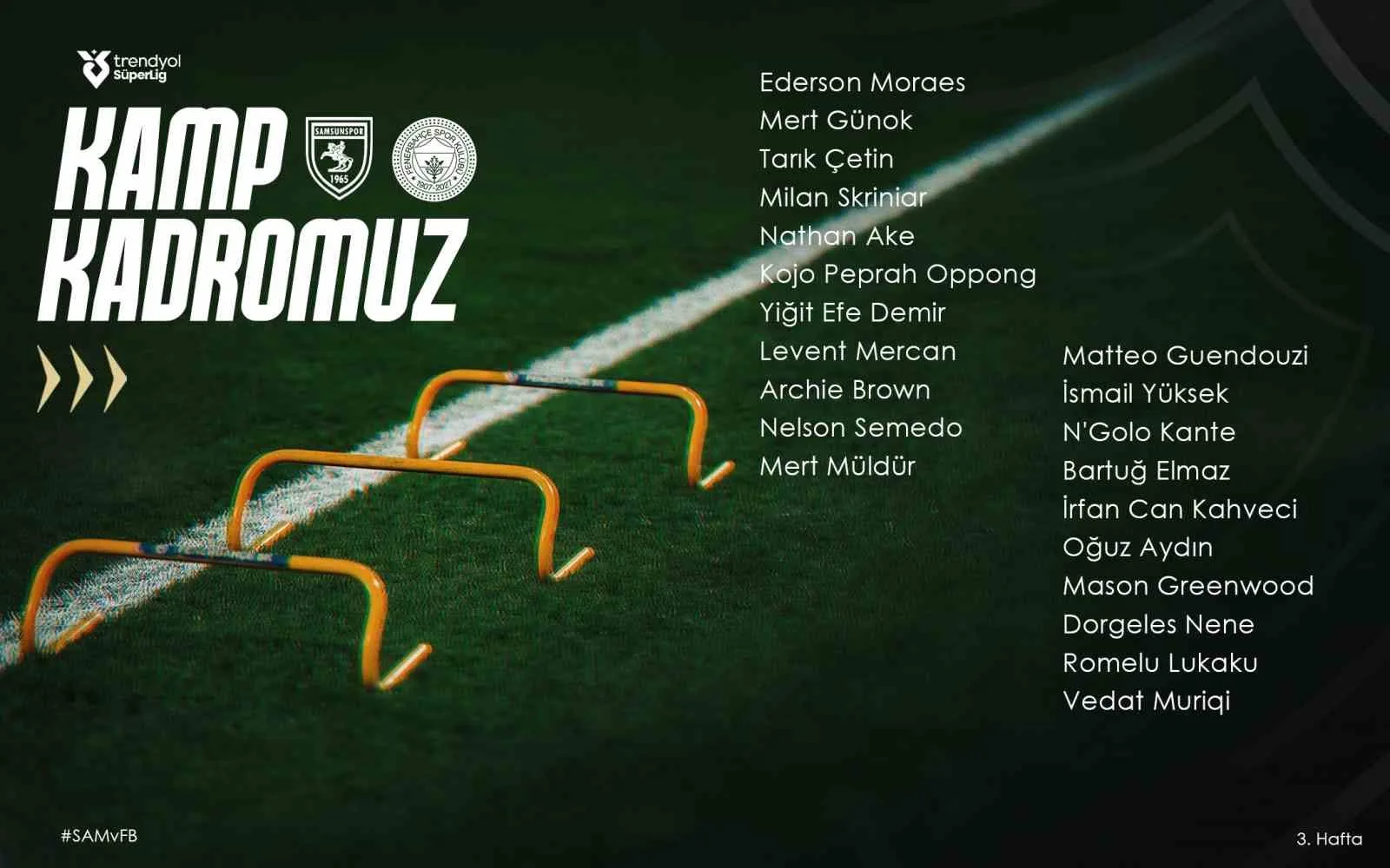 Fenerbahçe’nin Samsunspor maçı kamp kadrosu açıklandı