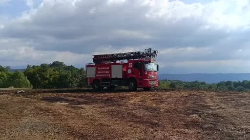 Otluk alanda çıkan yangın köy evlerine sıçramadan söndürüldü