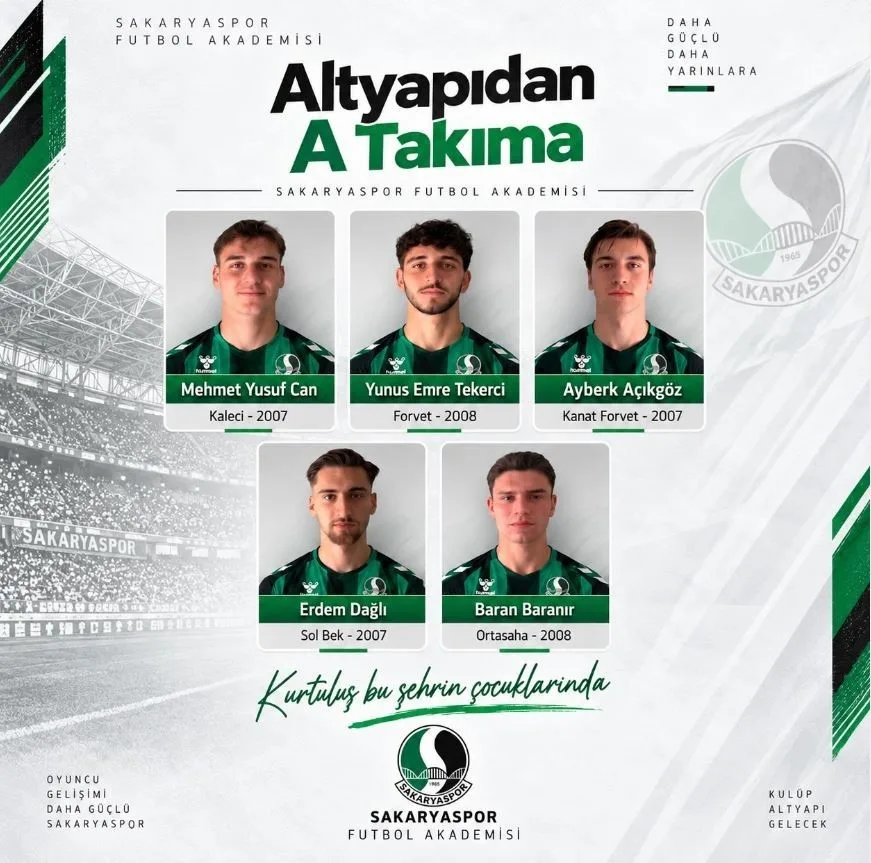 Sakaryaspor altyapısından 5 genç oyuncu A takıma yükseldi