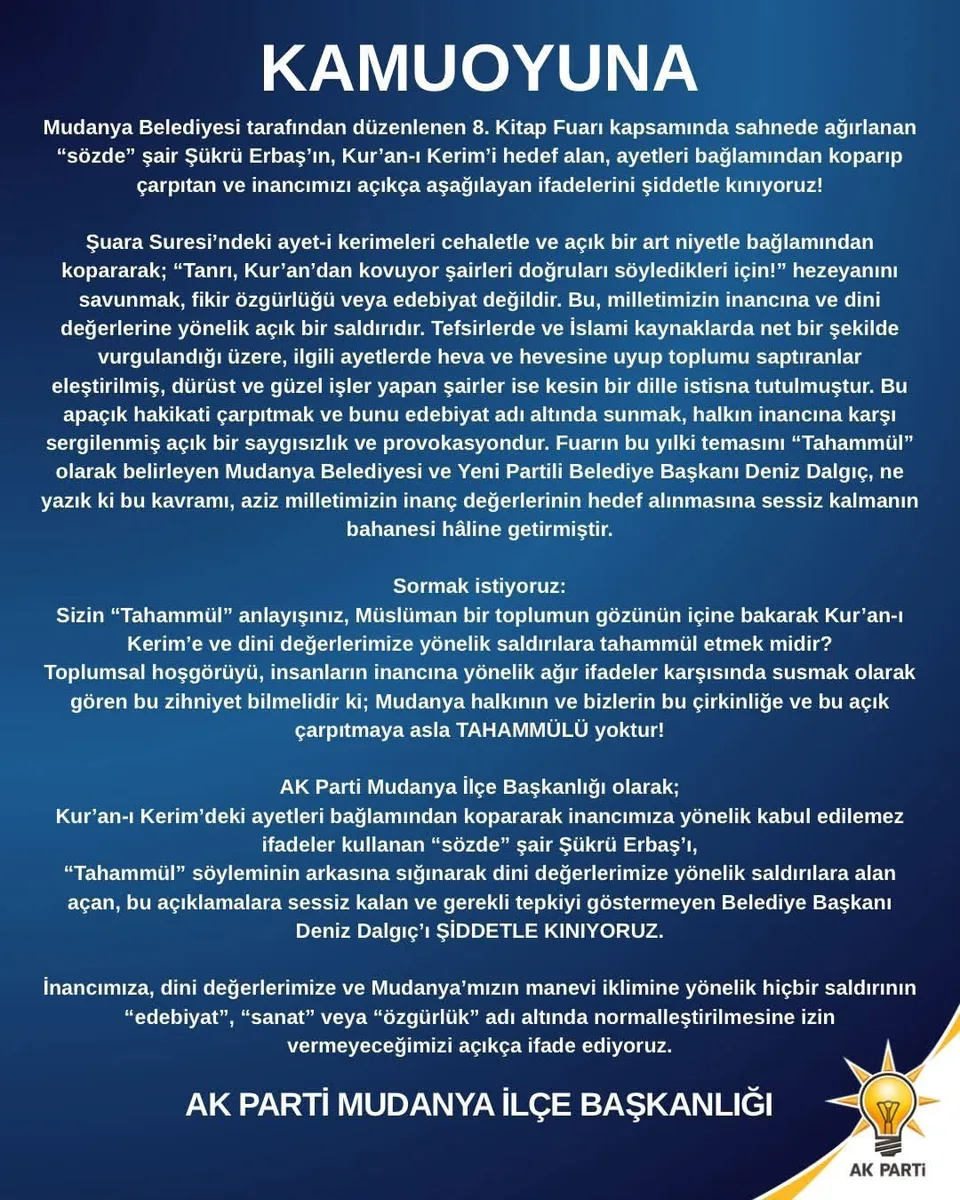 ’Şuara Suresi’yle ilgili açıklamaları nedeniyle Şükrü Erbaş ile Başkan Dalgıç’a büyük tepki