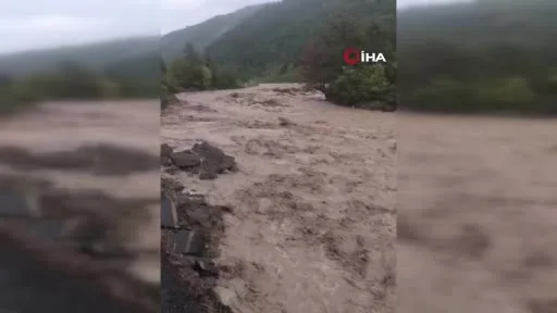 Dere taşma noktasına geldi: Hızlı akan sular yolu çökertti