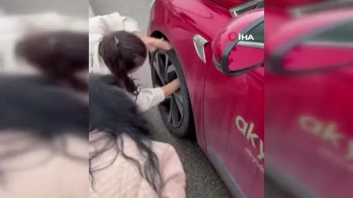 Yola atlayan kedi aracın tekerine sığındı, kurtarma anı kamerada