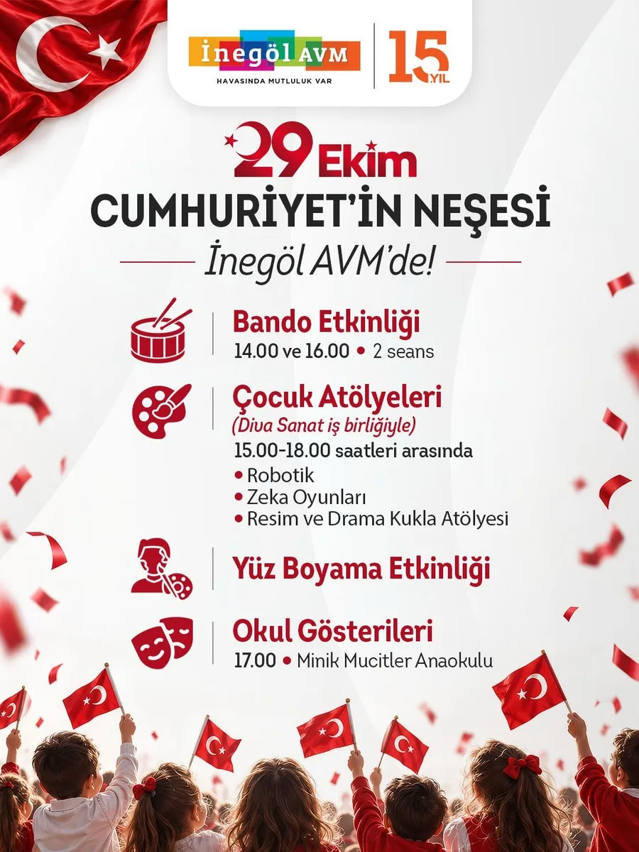 İnegöl AVM’de 29 Ekim Cumhuriyet Bayramı’na özel etkinlikler